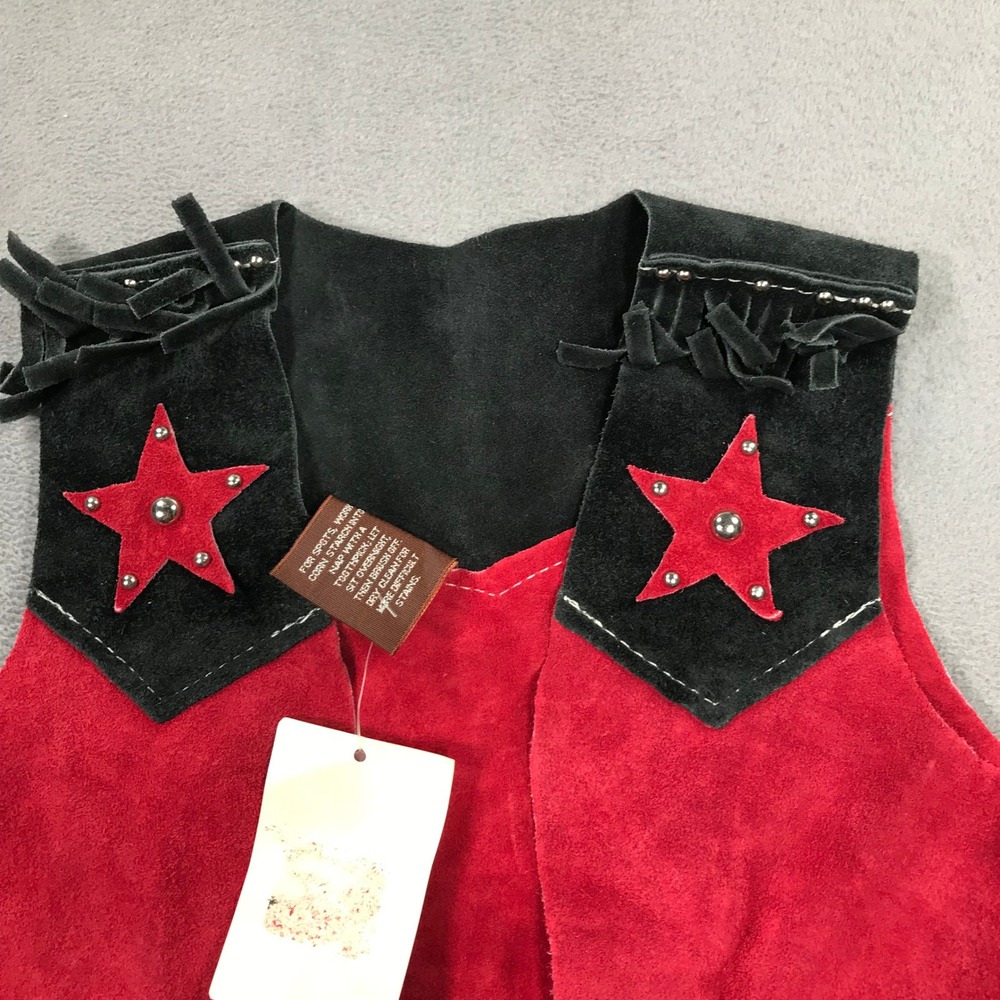 John R Craighead Kids Red Black Suede Leather Fringe Western Star Vest Medium - Picture 6 of 10